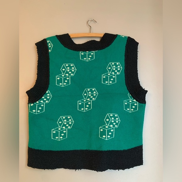 Urban Outfitters Green Dice Sweater Vest thick oversized - Picture 6 of 7